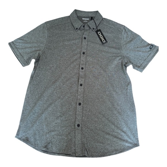 OGIO Other - OGIO OG141 Gravitate Men's Large Heather Gray Full Button Short Sleeve Polo NWT